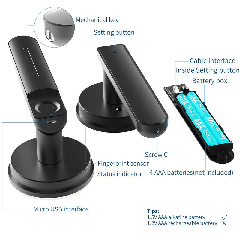D01 Smart Keyless Entry Door Lock With Handle, Fingerprint Door Lock Do pomieszczenia/biura/aplatamentu