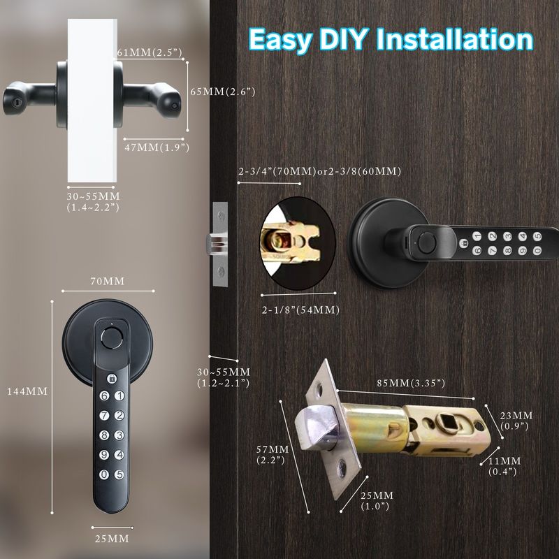 Klucz zapasowy, Smart Fingerprint Door Knob T02, klucz bez klucza z klawiaturami, Smart Door Lock w aplikacji Tuya