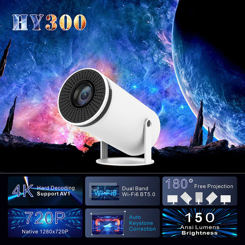 Przenośny LCD projektor HY300 z native rozdzielczością 1280*720P 2.4G/5G/BT4.1
