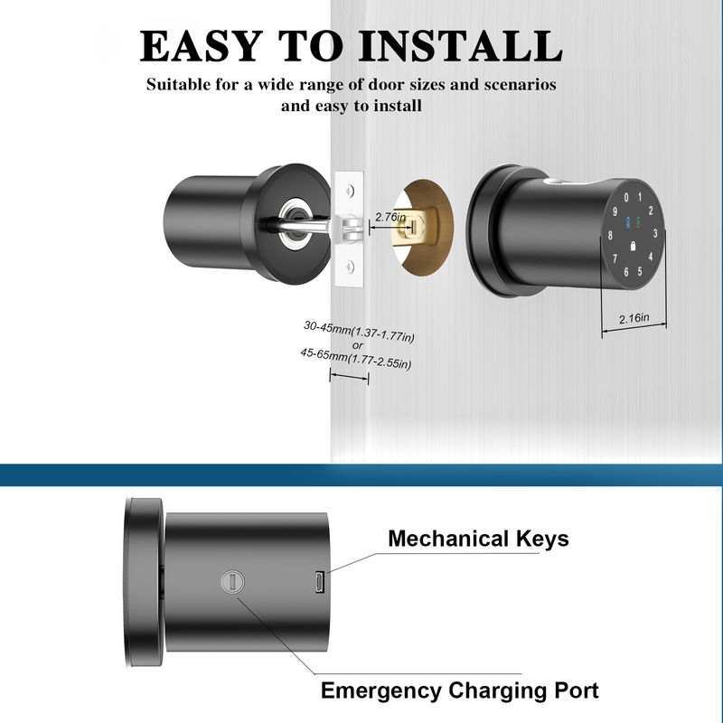 Q1 Czarny Smart Door Lock Odciski palców Głowica drzwi do sypialni domowej
